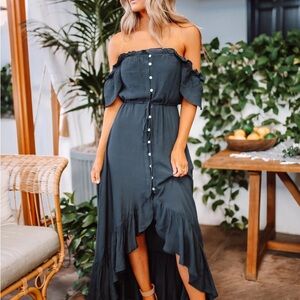 NWT GREEN off the shoulder high low maxi dress from Magnolia Boutique